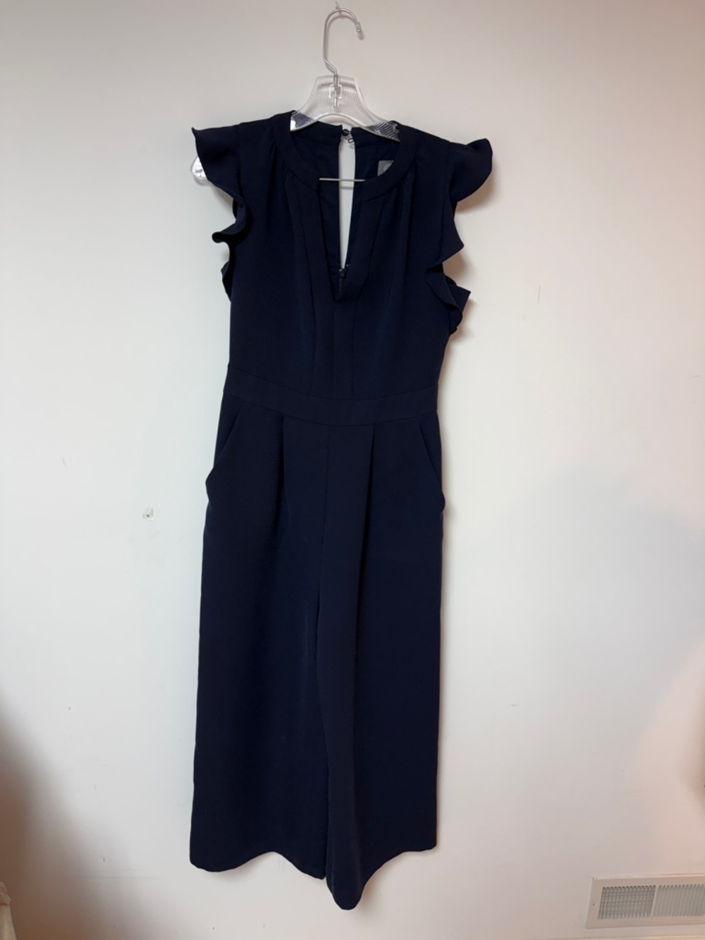 Vince Camuto Navy Ruffle-Sleeve Jumpsuit